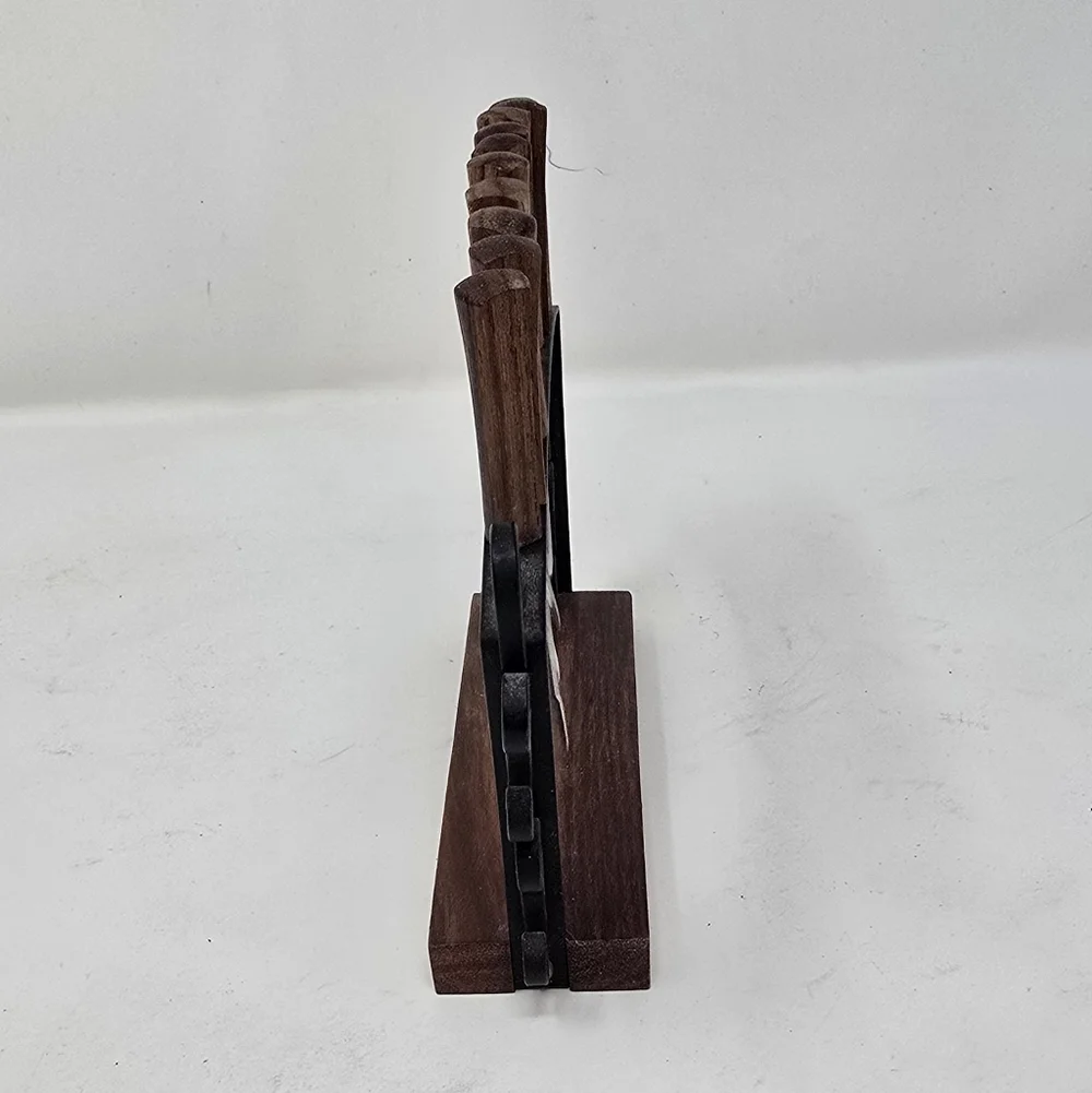 Vtg MCM 12 rosewood‎ handle appetizer cheese cocktail forks picks w/stand Japan